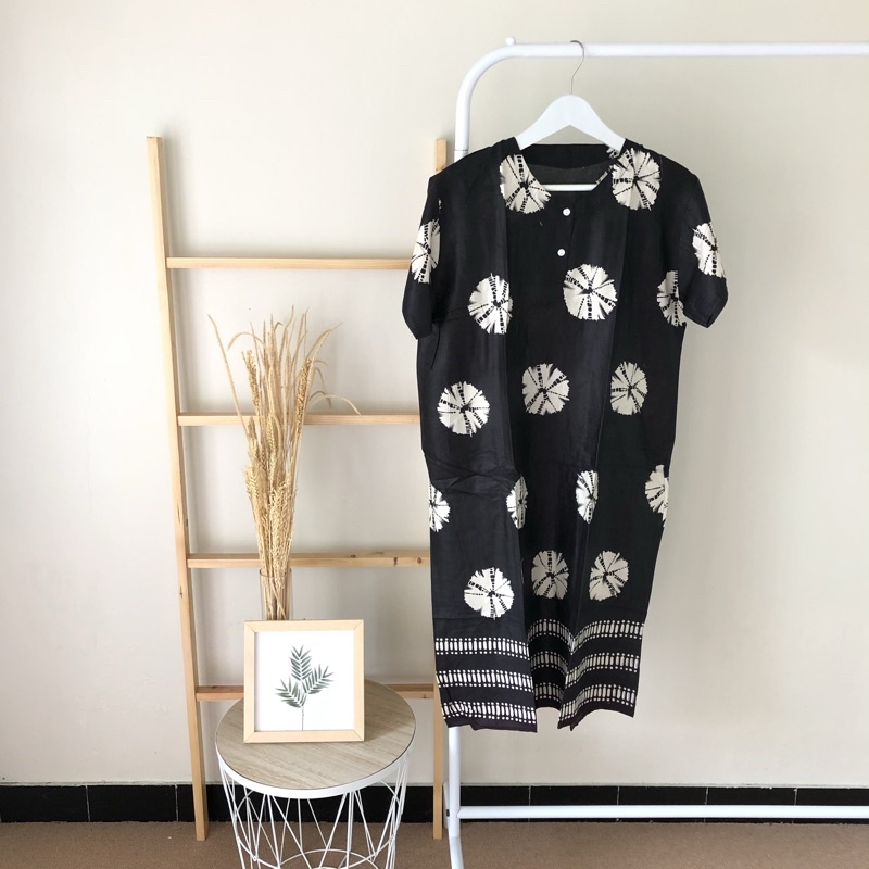 hirafa - Daster Shibori Tie Dye / Daster Pendek Baju Tidur Santai Motif Jumputan-Hitam Garis