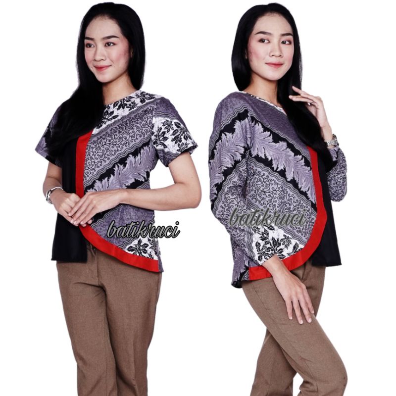 Blouse atasan batik wanita modern motif model kombinasi trend masa kini.