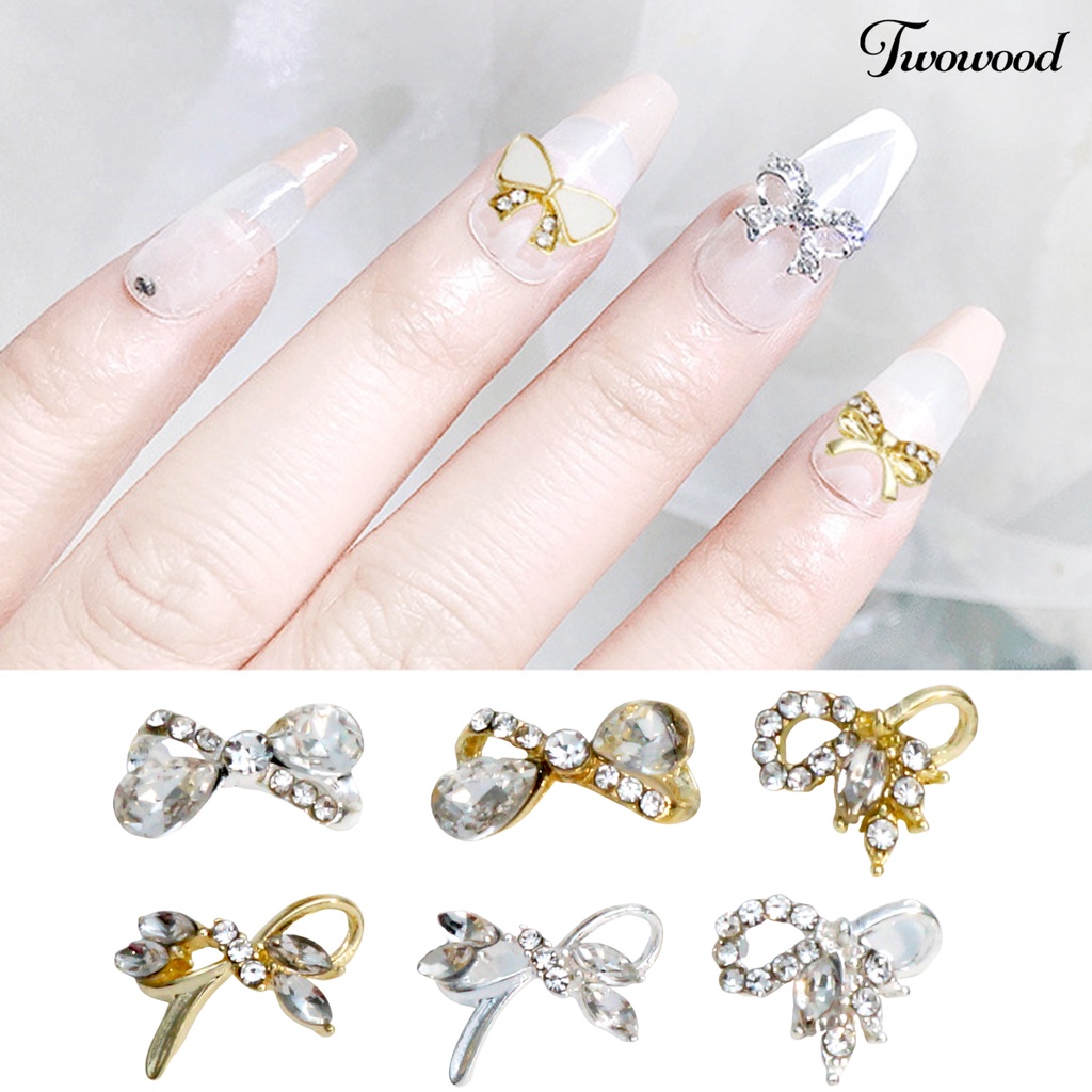 Twowood 10Pcs Hiasan Kuku Nail Art Wanita Bentuk Pita Bahan Alloy Gaya Jepang