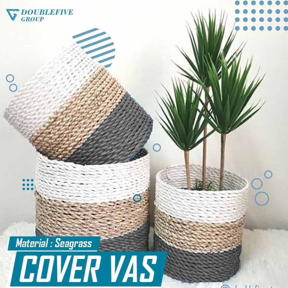 Cover Pot Anyaman isi 3. Seagrass Basket, Hiasan Keranjang Anyam