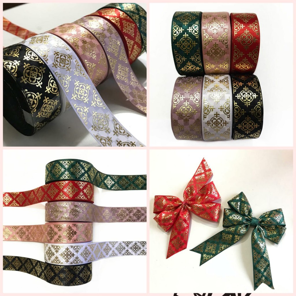 1 YARD - 2.5 CM PITA MOTIF BATIK PRINTING EMAS IMPORT PREMIUM