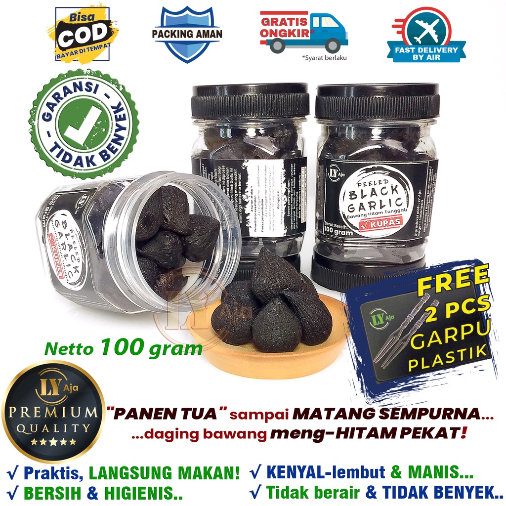 Bawang Hitam Tunggal Lanang Kupas 100 Gram Peeled Black Garlic LY Aja 100 Gr