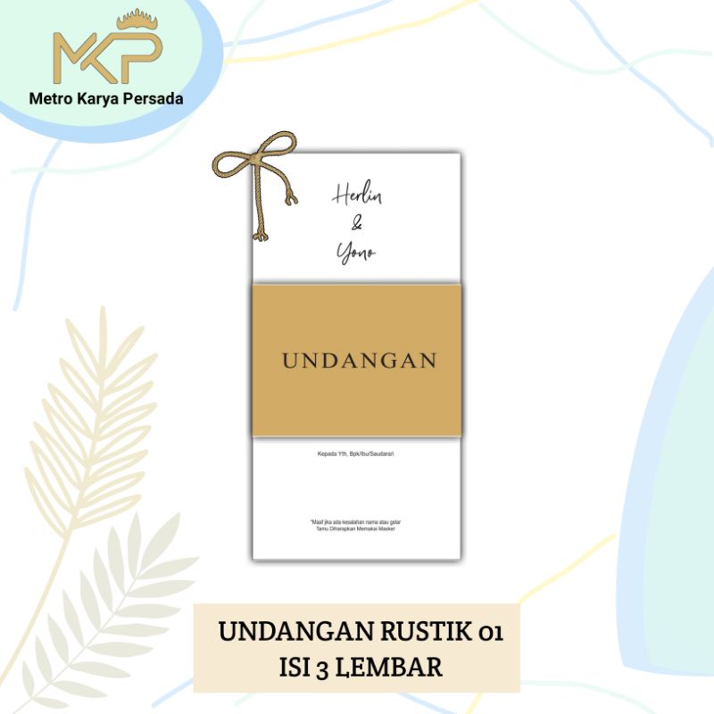 Undangan rustic / undangan pernikahan / undangan rustic 3lembar