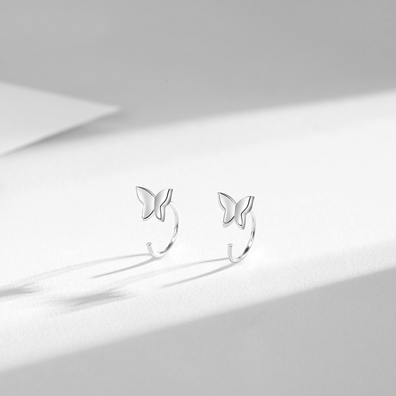 Anting Sweet Silver Plating Glossy Butterfly Earrings Women Korean Simple Ear Stud Clip Jewelry Accessories