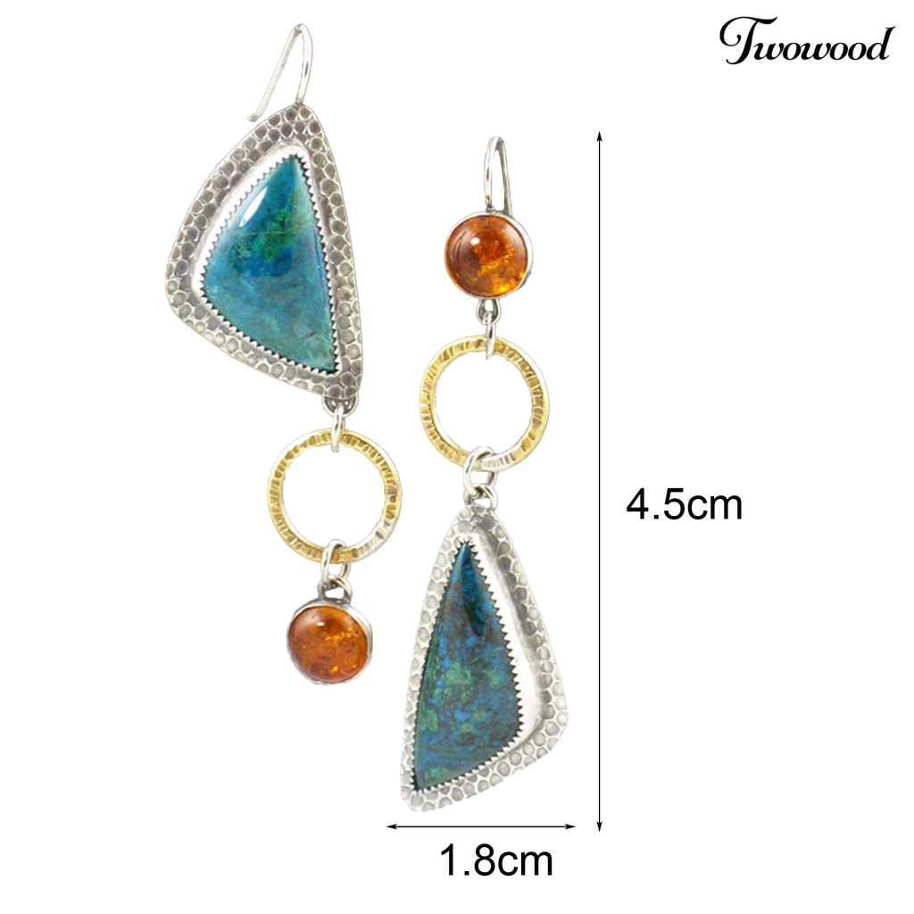Twowood 1 Pair Women Earrings Geometry Shape Pendant Triangle Faux Turquoise Jewelry Lightweight Electroplating Hook Earrings for Wedding