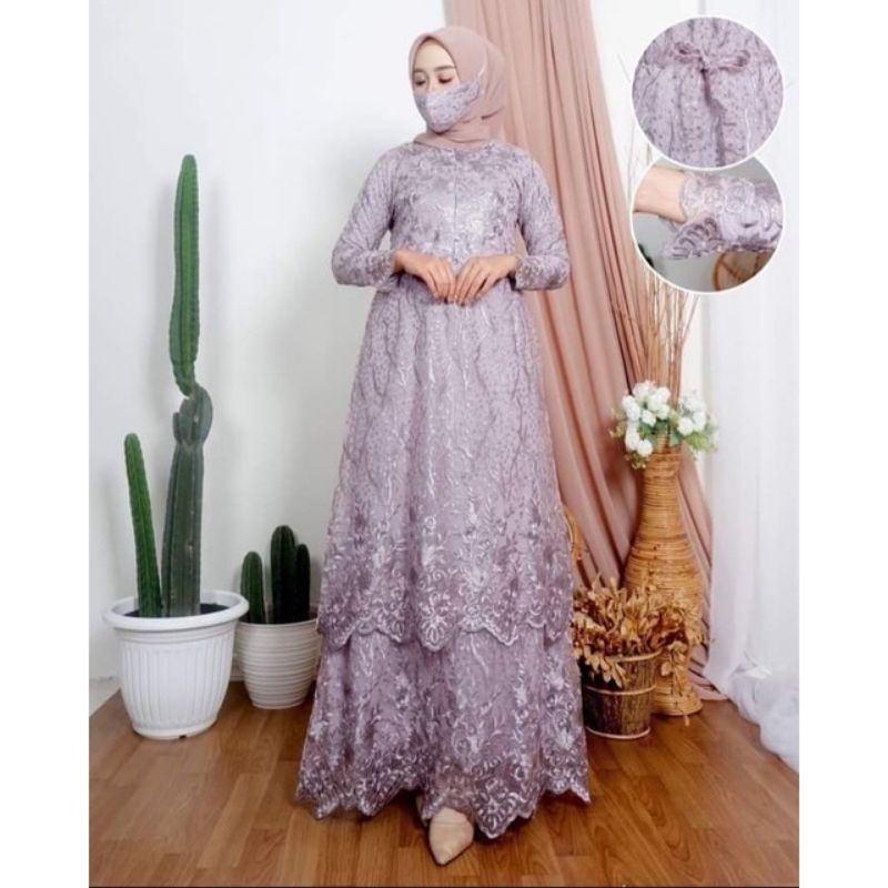 Gamis Tingkat Kondangan Brukat Mutiara