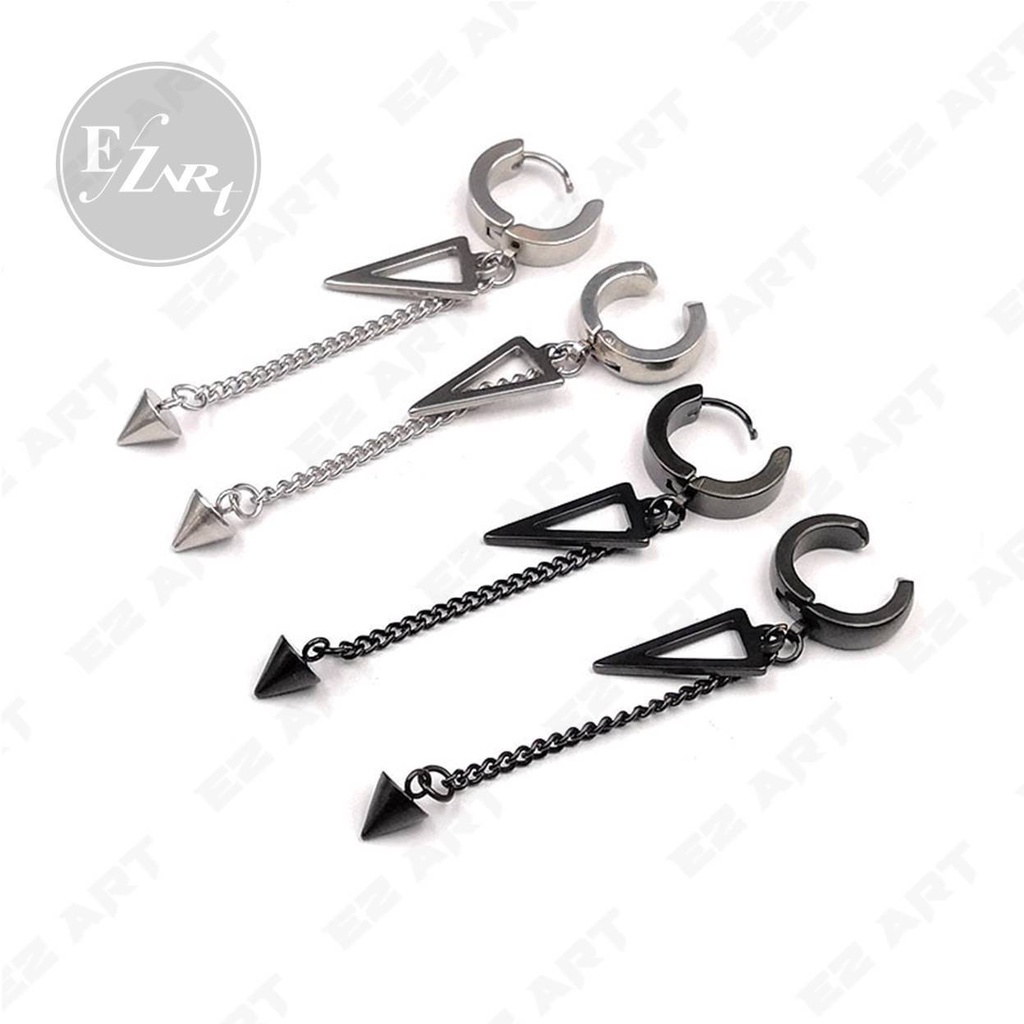 1Pc EZ-AAG ANTING KOREA JEPIT / TUSUK SEGITIGA SPIKE TRIANGLE SILVER STAINLESS STEEL PRIA WANITA