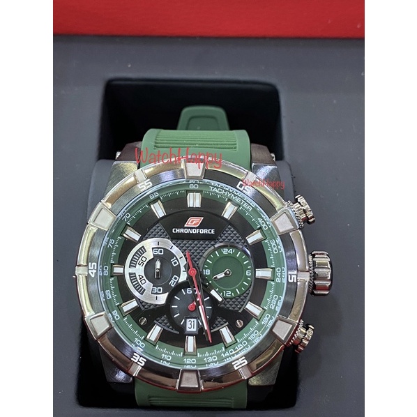 WatchHappy Chronoforce 5300 CF5300 CF 5300 Men Sport Watch Rubber Green Chrono Quartz 100% ORIGINAL