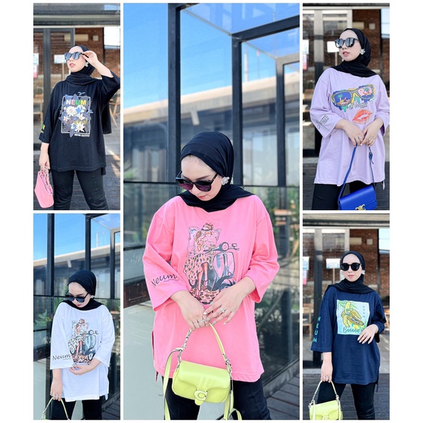 NEUM Kaos Oversized viral Terbaru t shirt atasan wanita modern - Kaos import semi tunik  kekinian - 