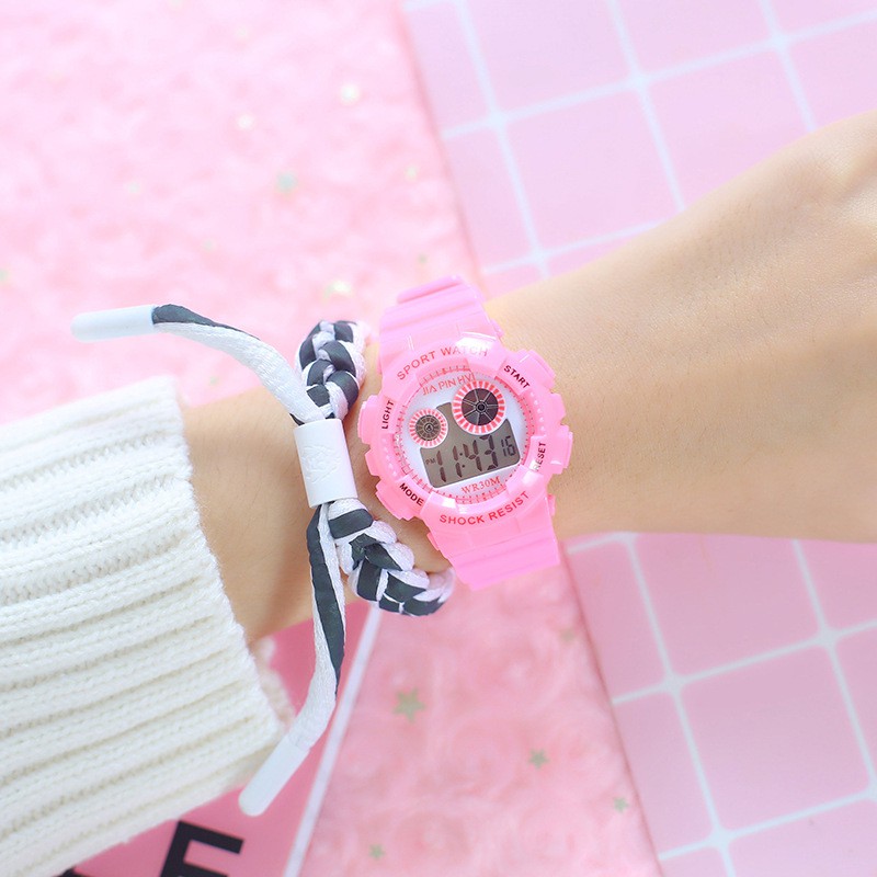 Jam Tangan Rubber Dial Bulat Digital Untuk Wanita Sport Korean Style Fashion