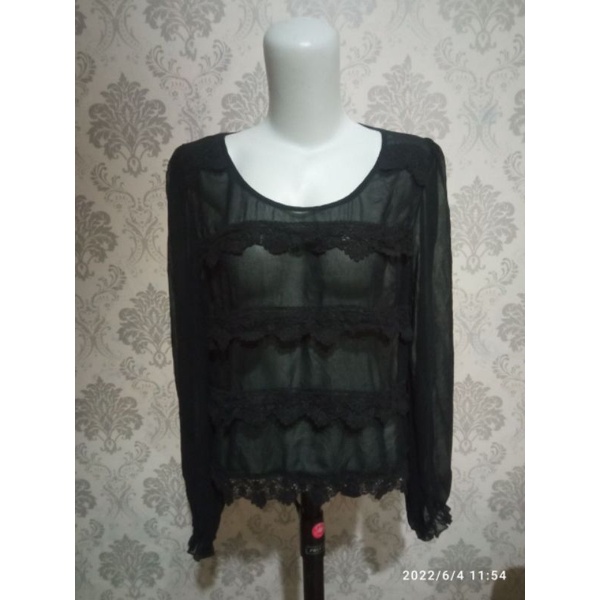Blouse Atasan Wanita Outer Hitam Polos Lengan Panjang Murah