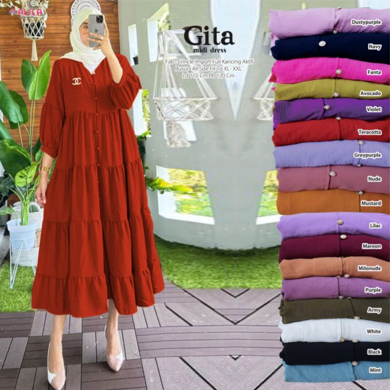 GITA MIDI DRESS BY ALILA BAHAN CRINCLE BUSUI LD 110