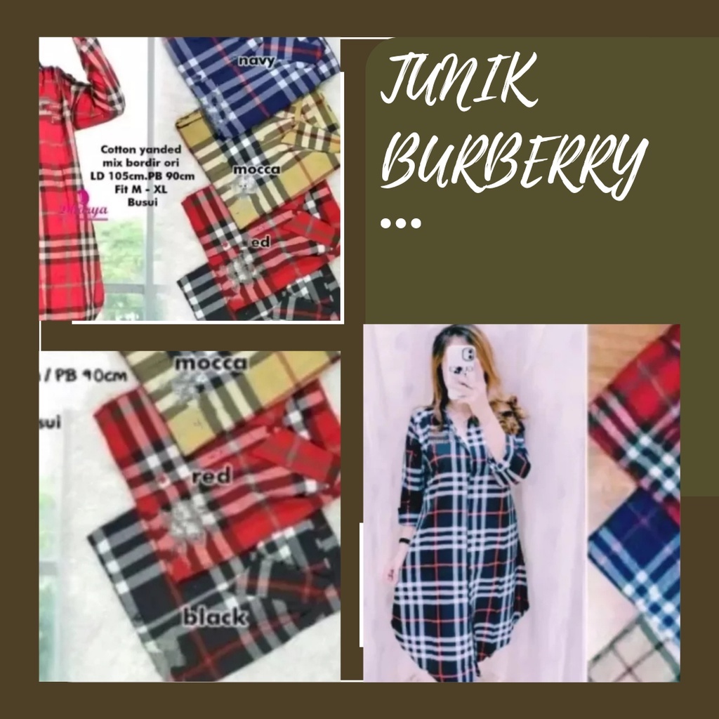 Long Tunik Burberry Wanita Kotak-kotak tersedia sampai ukuran Jumbo LD sampai 100 110 120 130 / Atas