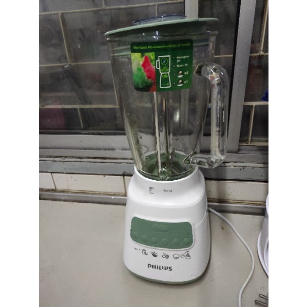 Philips Blender 2L Glass Jar HR2222/30 (PRELOVED), Thermo Protector Sensor, 4 pisau, dry mill