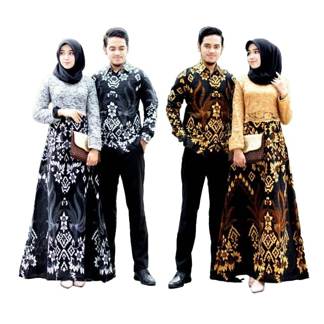 ✁Fashion Batik Couple Gamis Brukat kombinasi Soga 2564