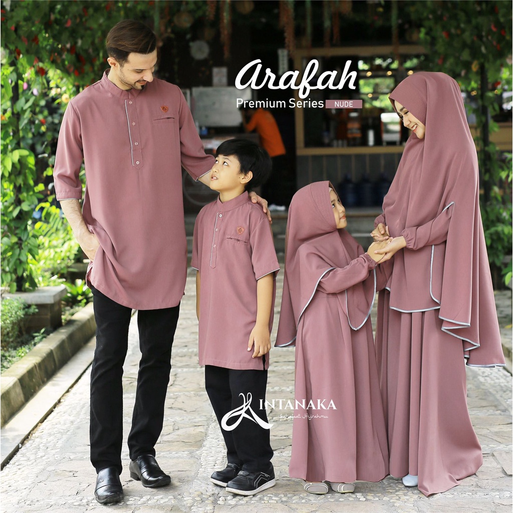 INTANAKA Arafah Series Nude Pink Gamis Sarimbit Keluarga Couple Ayah Ibu Anak set Syari Khimar Niqab