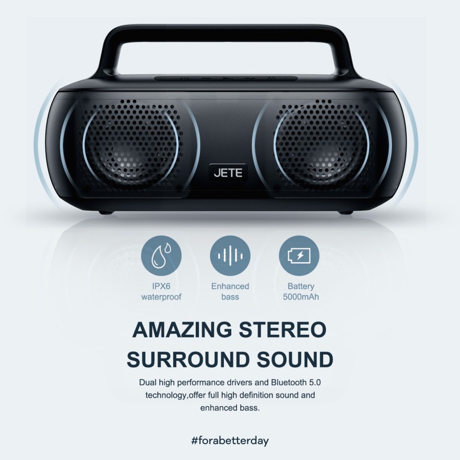 Speaker Bluetooth Portable JETE S8 IPX6 Surround Sound Deep Bass - Garansi Resmi 2 Tahun