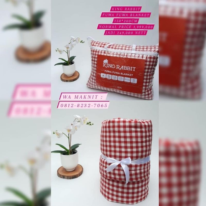 Fuwa Fuwa Blanket King Rabbit 150*200cm - motif Kotak Merah