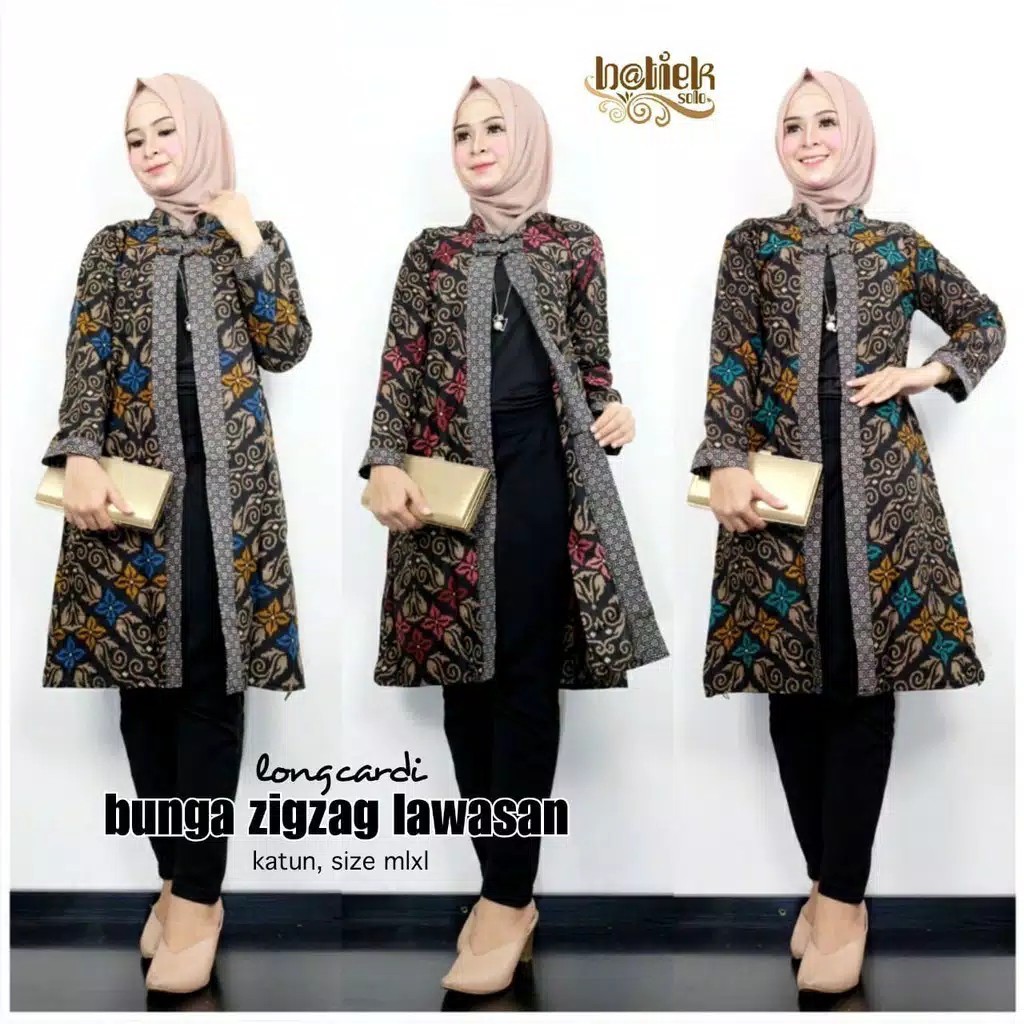 LONGCARDI BUNGA LAWASAN ZIGZAG ALUNA CARDIGAN BATIK CANTIK KARDIGAN BATIK KANTOR SERAGAM BATIK CARDI