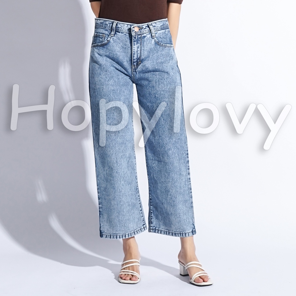 Celana Jeans Kulot Rawis Sanwash High Waist Snow Black Linen Besar Jum Fwr Celana Kulot Belt Jeans H