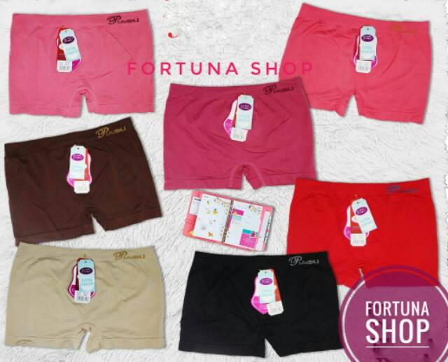CELANA DALAM BOXER SEGIEMPAT WANITA CD CEWEK PEREMPUAN RAJUT SEAMLESS FREE SIZE