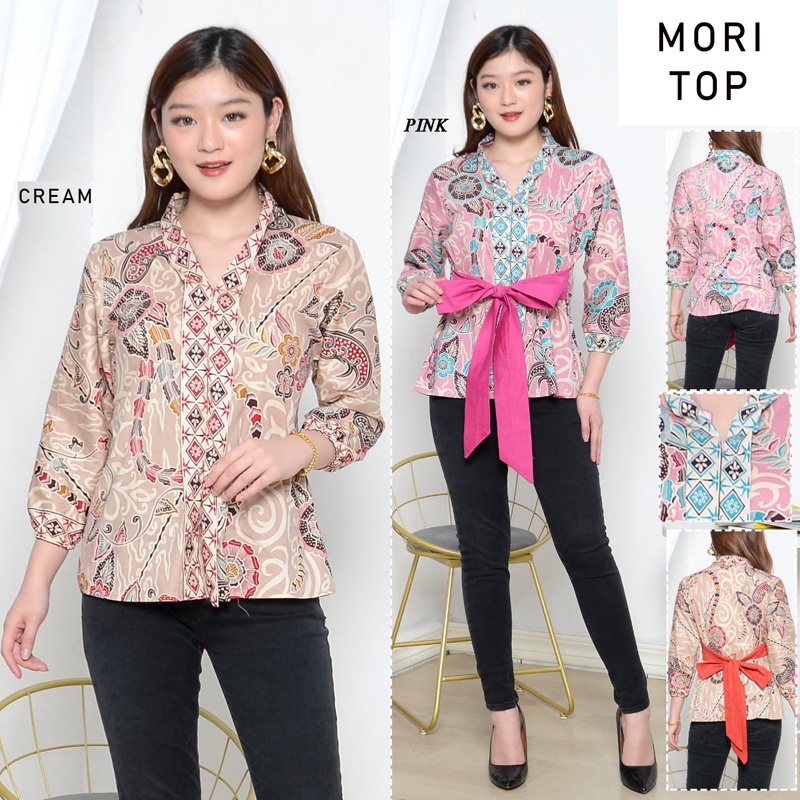 Evercloth Mori Atasan Batik Wanita Lengan Panjang Blouse Wanita Atasan Wanita Blouse Batik Perempuan Baju Kutu Kebaya Kimono Batik Couple Keluarga Seragam Sarimbit Set Jumbo