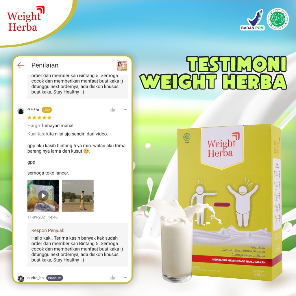 Weight Herba - 100% Original Quality Premium Susu Kambing Penambah Nafsu Makan &amp; Berat Badan Anak &amp; Lancarkan Pencernaan Menjaga Tekanan Darah dalam Tubuh Isi 200gr