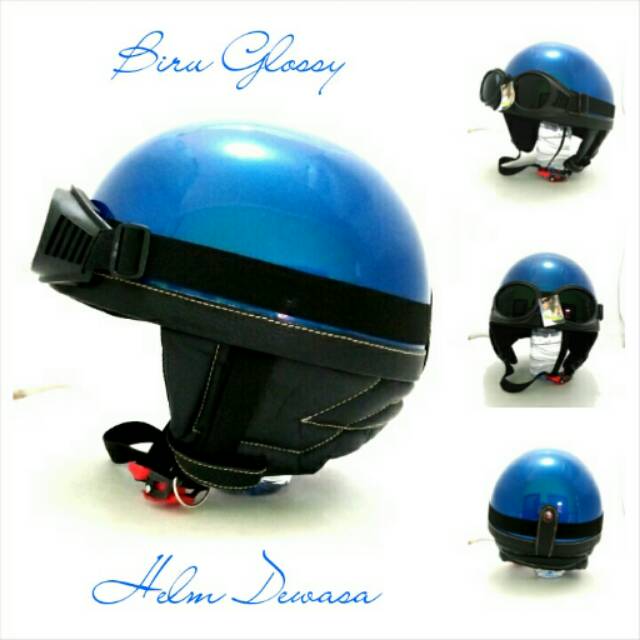Helm Bogo Retro Chip Biru Glosy + Kacamata