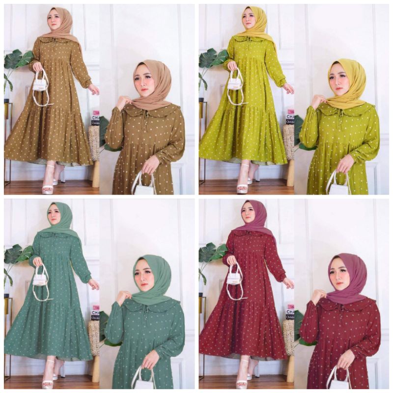 MIDI DRESS RAYON POLKADO / DRESS RAYON BUSUI POLKADOT / MIDI DRESS KANIA POLKADO