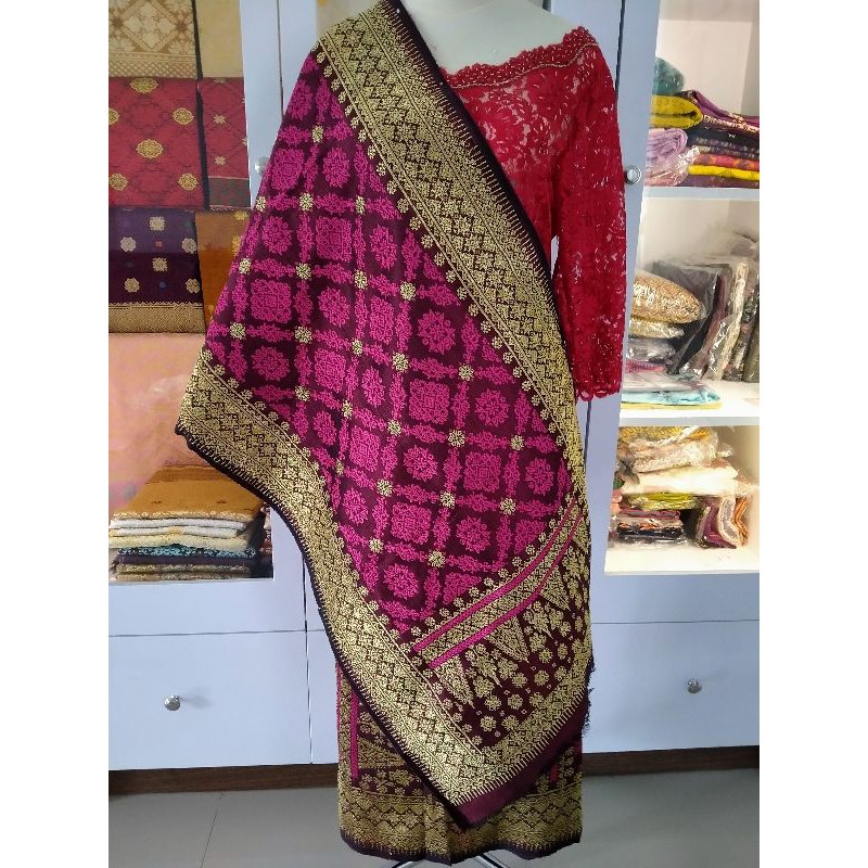 Songket BungaCina Pink Fanta Gold