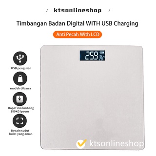 timbangan badan digital with usb charging anti pecah with lcd