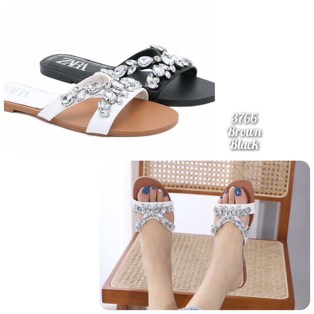 Note&quot; WAJIB UP 1SIZE&quot;  SANDAL WANITA IMPORT TERMURAH FLAT ZR DIAMOND.  KODE: 3766