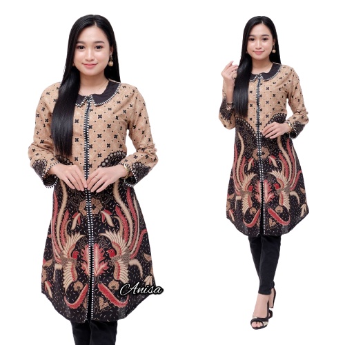 EMHABATIK |Ziper Zebra Batik Wanita Tunik Seragam terlaris-MERPATI COKLAT