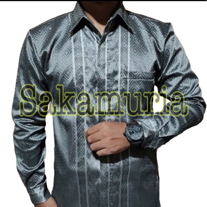 Kemeja Songket Abu abu | Hem Tenun Songket Grey | Kemeja Tenun Abu abu