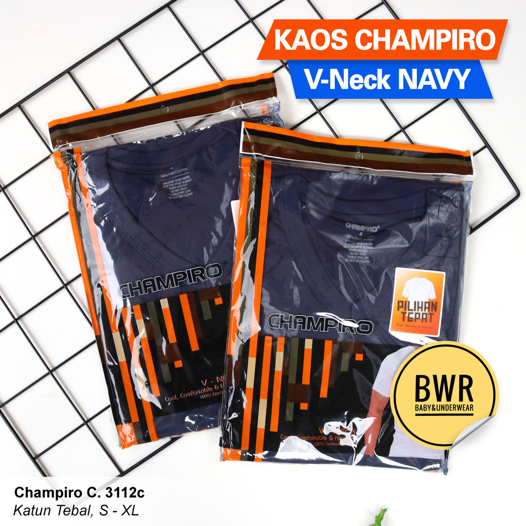 Kaos Oblong CHAMPIRO NAVY C.3112-C | Kaos Dalam Pria Round V-Neck Dongker || Bwr