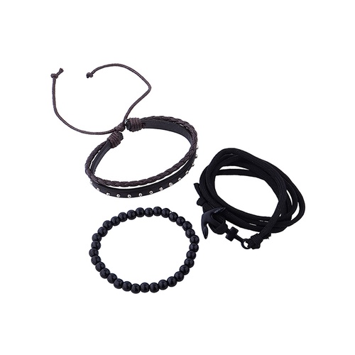 LRC Gelang Tangan Set Fashion Black Beaded Anchor Woven Mens Y65210