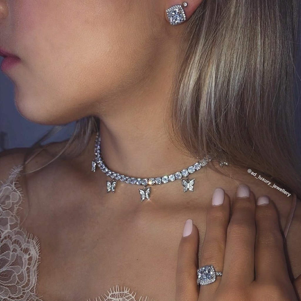 Kalung Choker Kupu-Kupu -  Necklace Double Layers Butterfly Rantai Kupu-Kupu