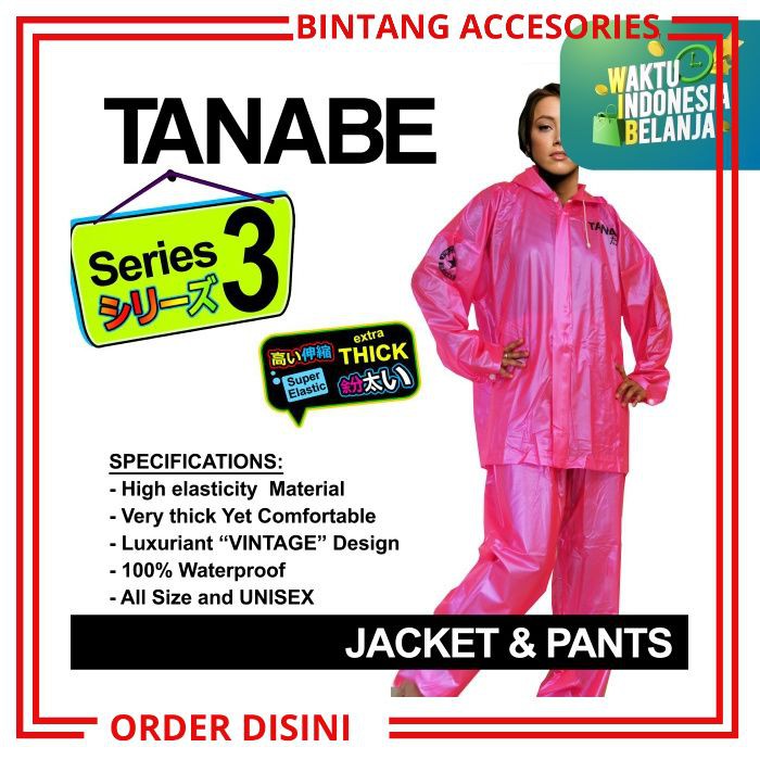 W384 JAS HUJAN WANITA JAS HUJAN MOTOR JAS UJAN JAS ANTI AIR TANABE SE BAJU HUJAN WANITA