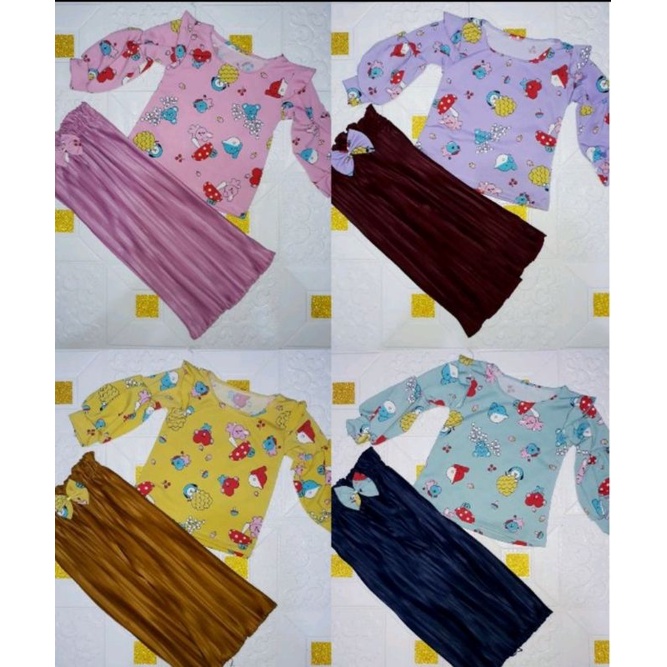 BAJU SETELAN ONESET ANAK MODEL SETCEL ANDIN BABYTERI CELANA PRISKET KULOT PLISKET  MURAH LUCU