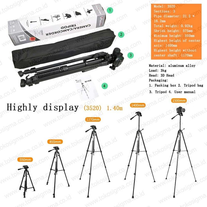 Tripod Kamera Camcorder DSLR Weifeng Original WT-3520 WT3520 3way Head