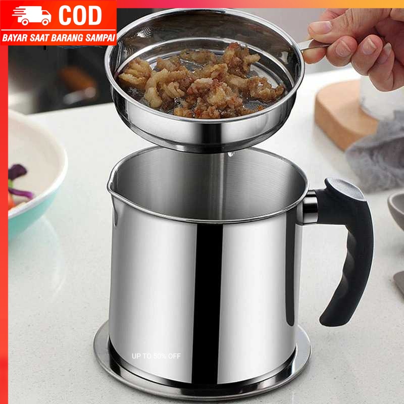 (100% BARANG ORI) GRAVYO Panci Saringan Minyak Oil Strainer Pot Stainless Steel 1.3L