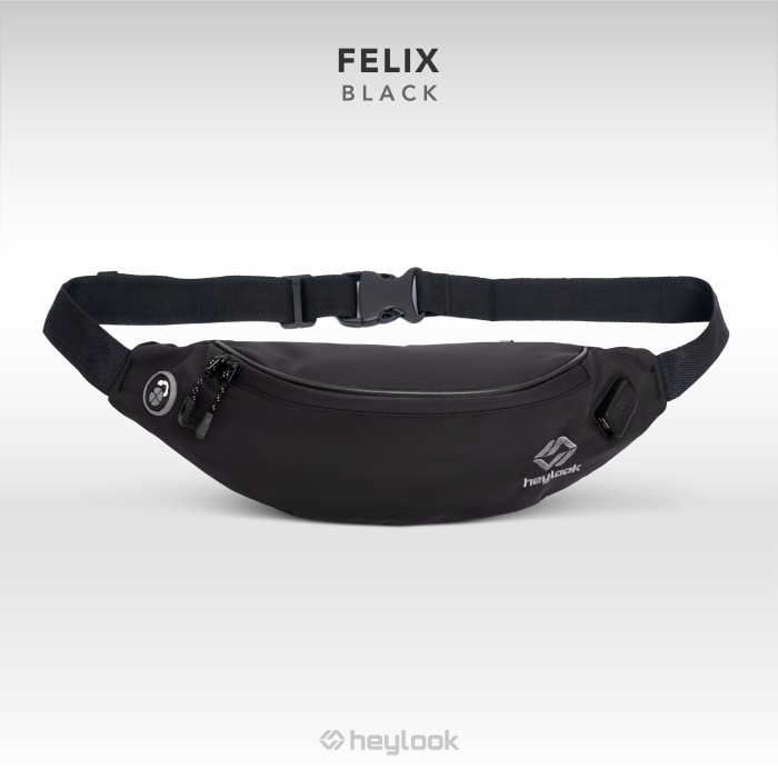 TAS SELEMPANG PRIA WAISTBAG USB WATERPROOF FELIX ORIGINAL HEYLOOK - BLACK