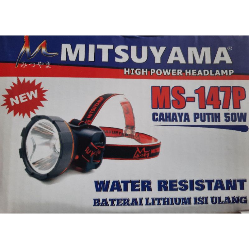 senter kepala led charger mitsuyama ms-147P cahaya putih 50W Original