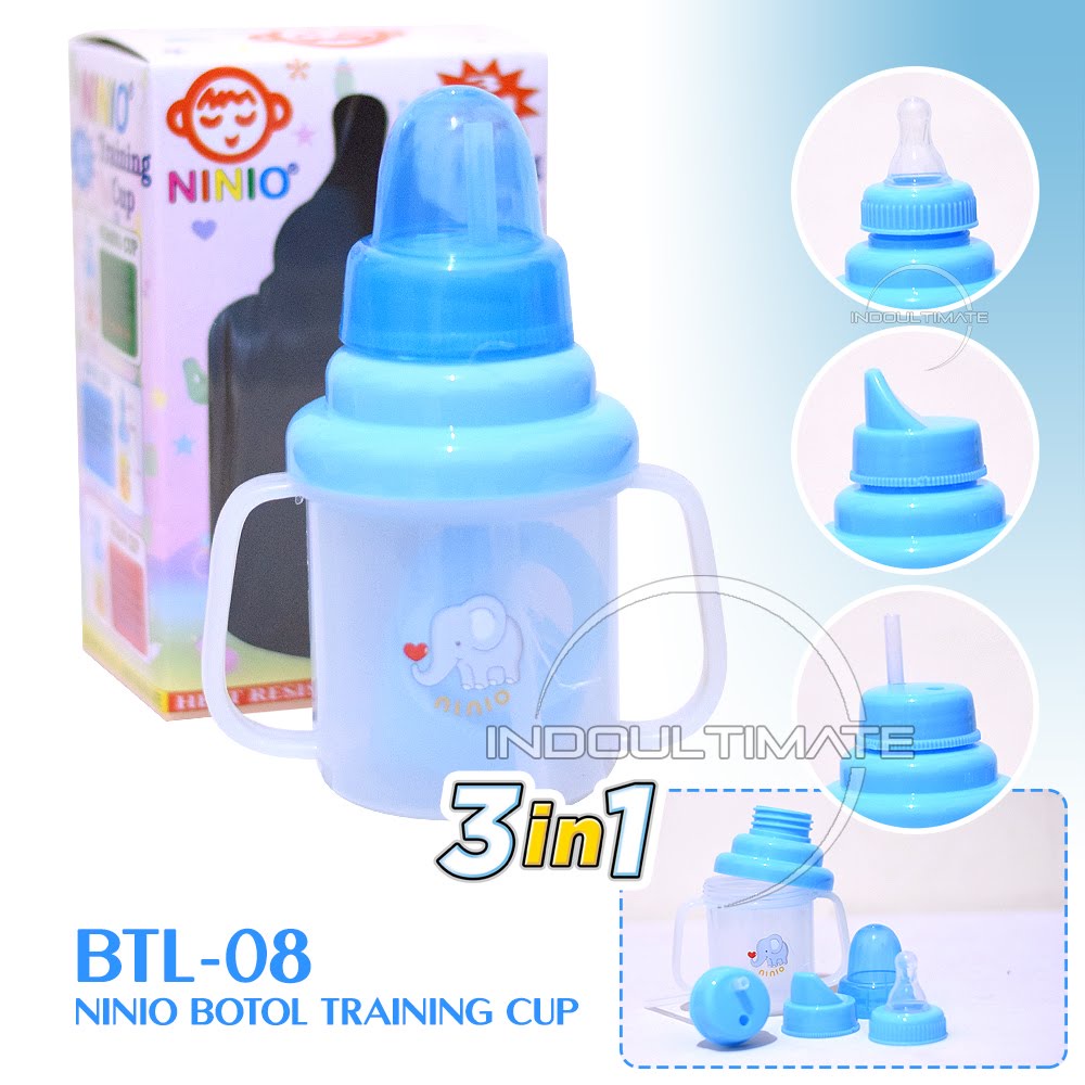 3in1 Botol Susu Anak Bayi NINIO Karakter Lucu Baru Lahir / Training Cup Botol Bayi Belajar Minum Sedotan Karakter Anti Tumpah  Bayi BTL-08