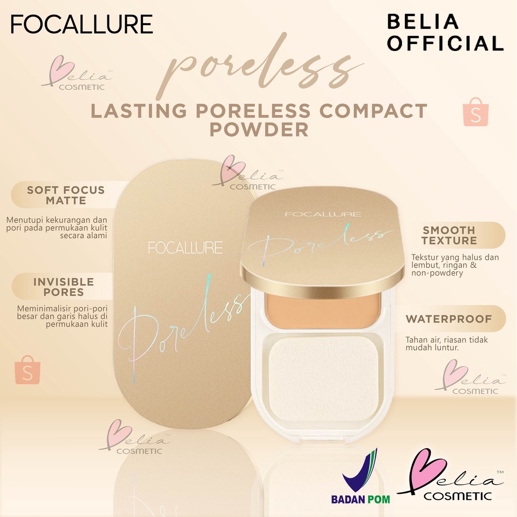 ❤ BELIA ❤ FOCALLURE Lasting Poreless Compact Powder FA206 | Powder | Bedak Padat (✔BPOM)