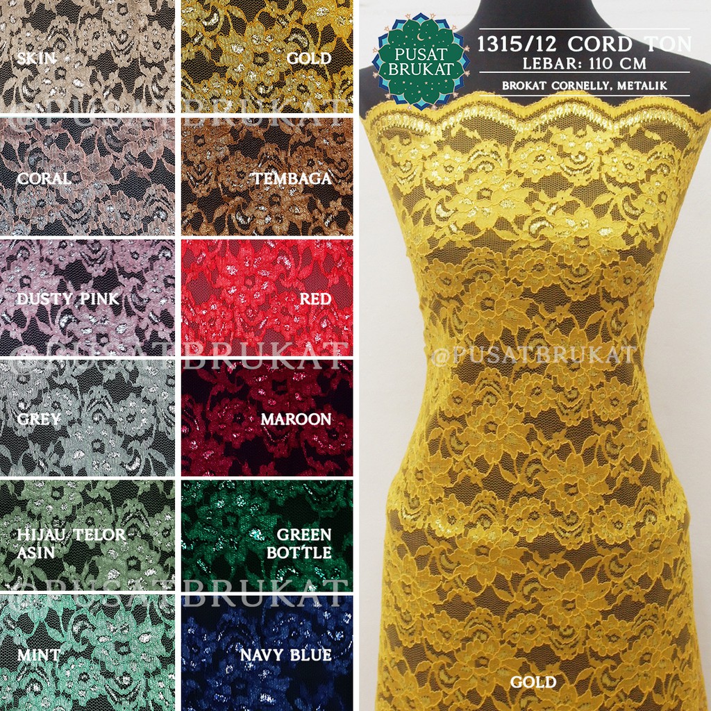 KAIN BRUKAT CORNELI / BAHAN KEBAYA BROKAT CORD CORNELLY METALIK VARSHA - LP 1315 CORD TON -  [harga per 0.5m]