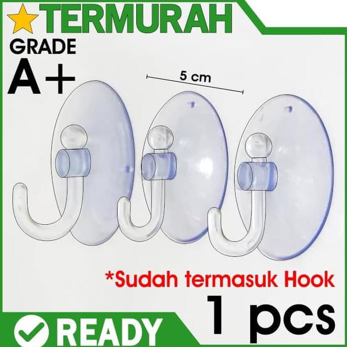 Kop Kaca cop Tempelan Karet Bening hook Cantelan Alat Kaitan 50mm 5cm {KOMPLIT Kode 293