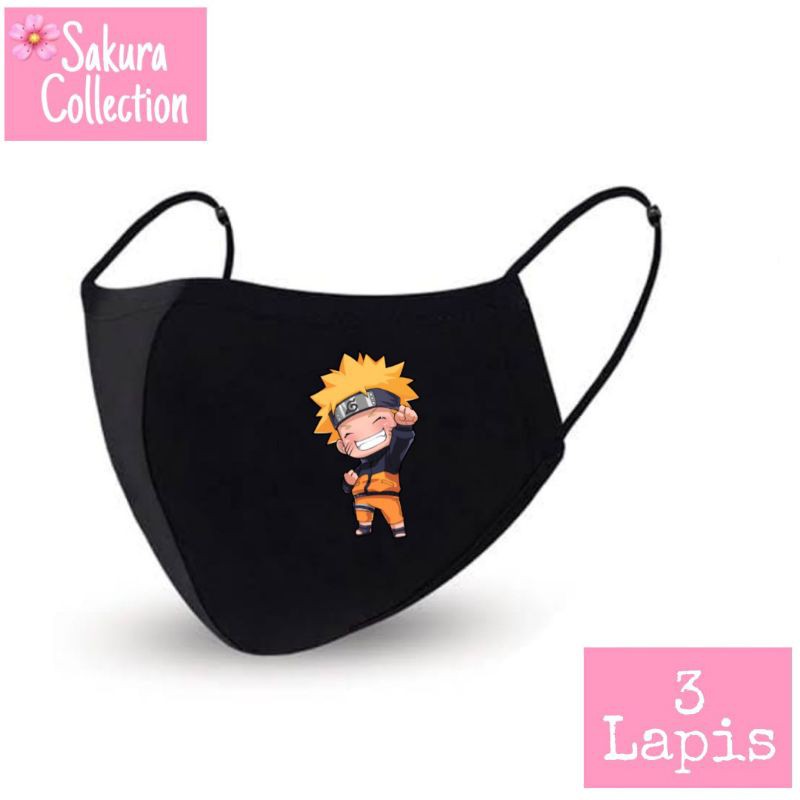 Masker Naruto Kain 3ply lapis - Scuba Anak Dewasa - Earloop