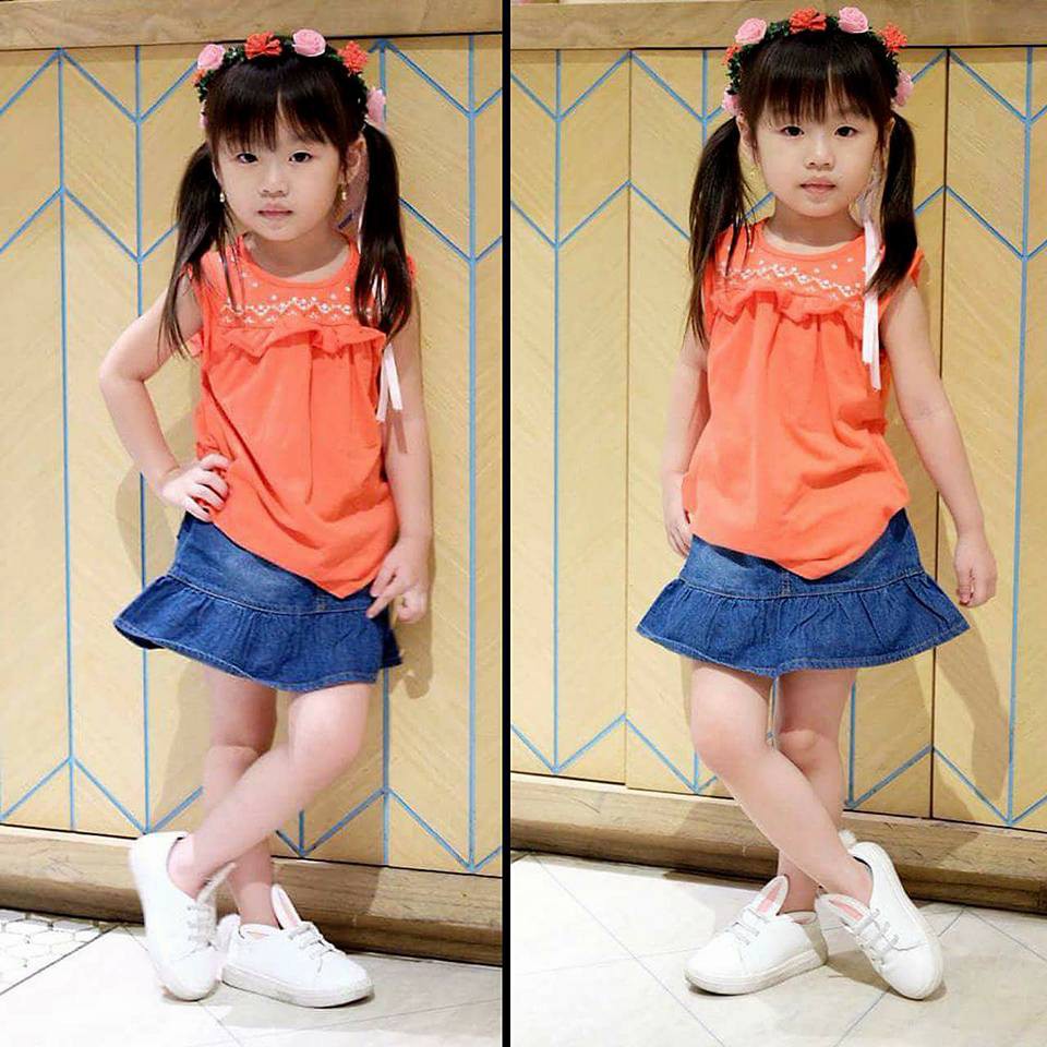 Setelan Baju Anak Cewek Catty Fashion Style Jeans Skirt Set 2in1 (atasan, rok)