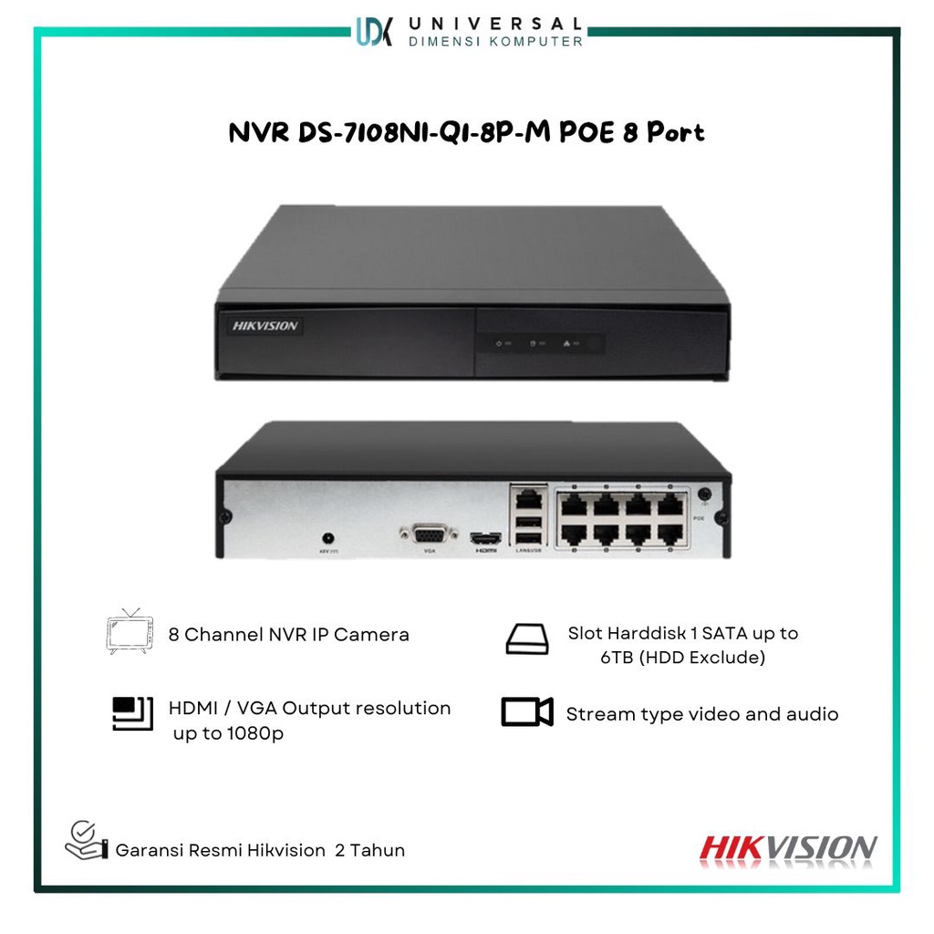 HIKVISION DS-7108NI-Q1-8P-M NVR 8CH POE 8 PORT / DS-7100 SERIES